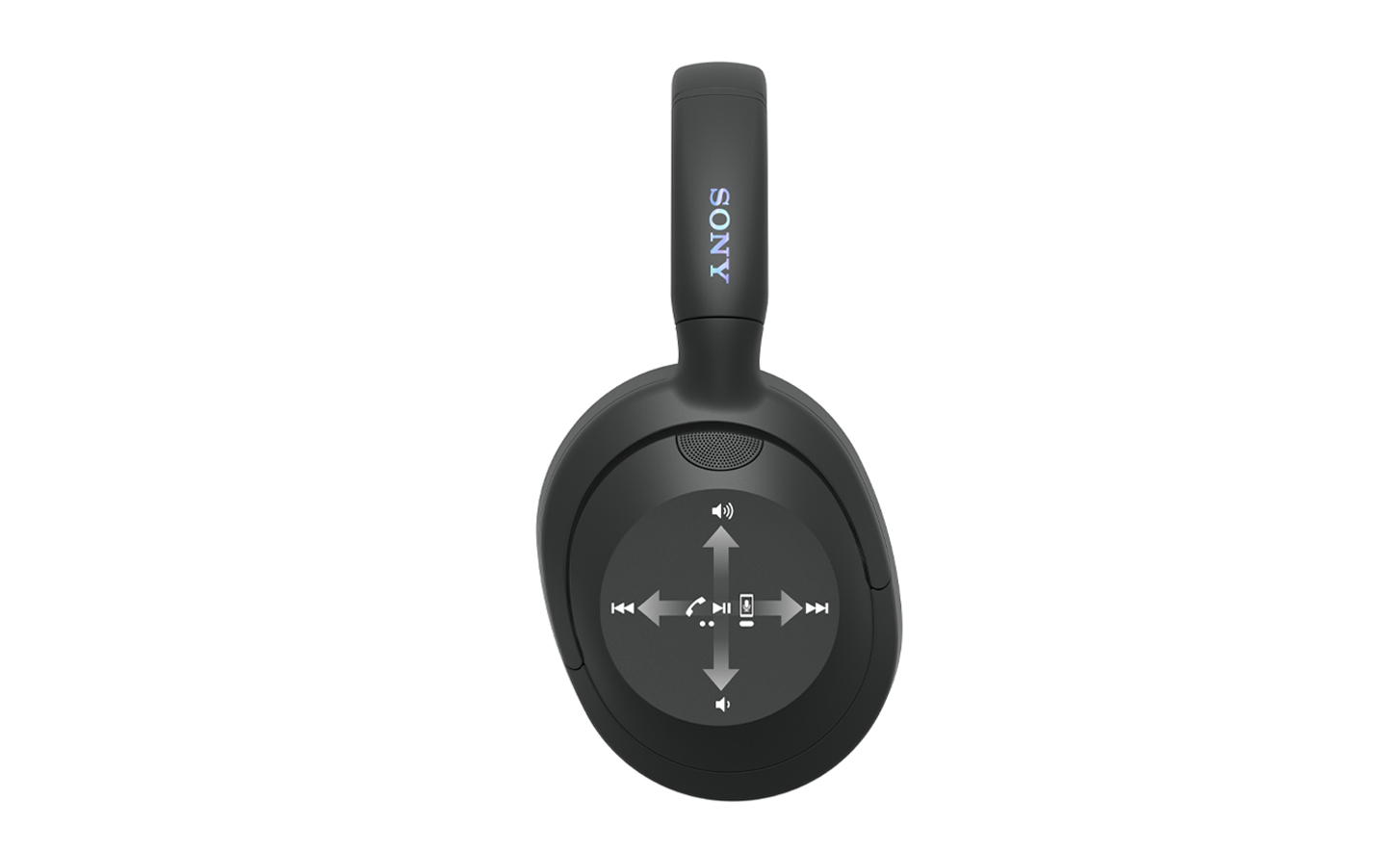 A side view of the exterior ear cup of the WH-ULT900N headphones, displaying the fingertip controls.