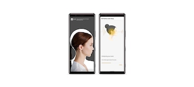 Two smartphone screens showing how the app captures ear shape