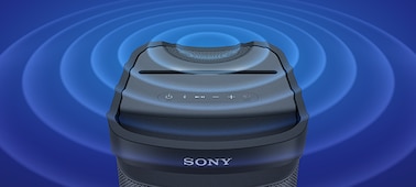 Image of XP700 X-Series Portable speaker from above with sound waves.