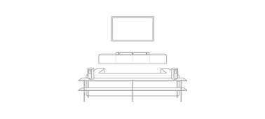 Illustration showing SA-RS5 speakers connected running on battery power on a single table